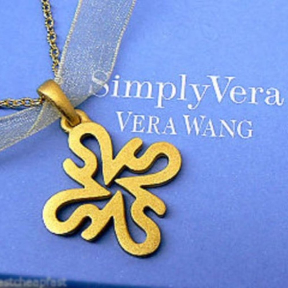 VERA WANG 18KT Gold over Silver Logo Signature Nec